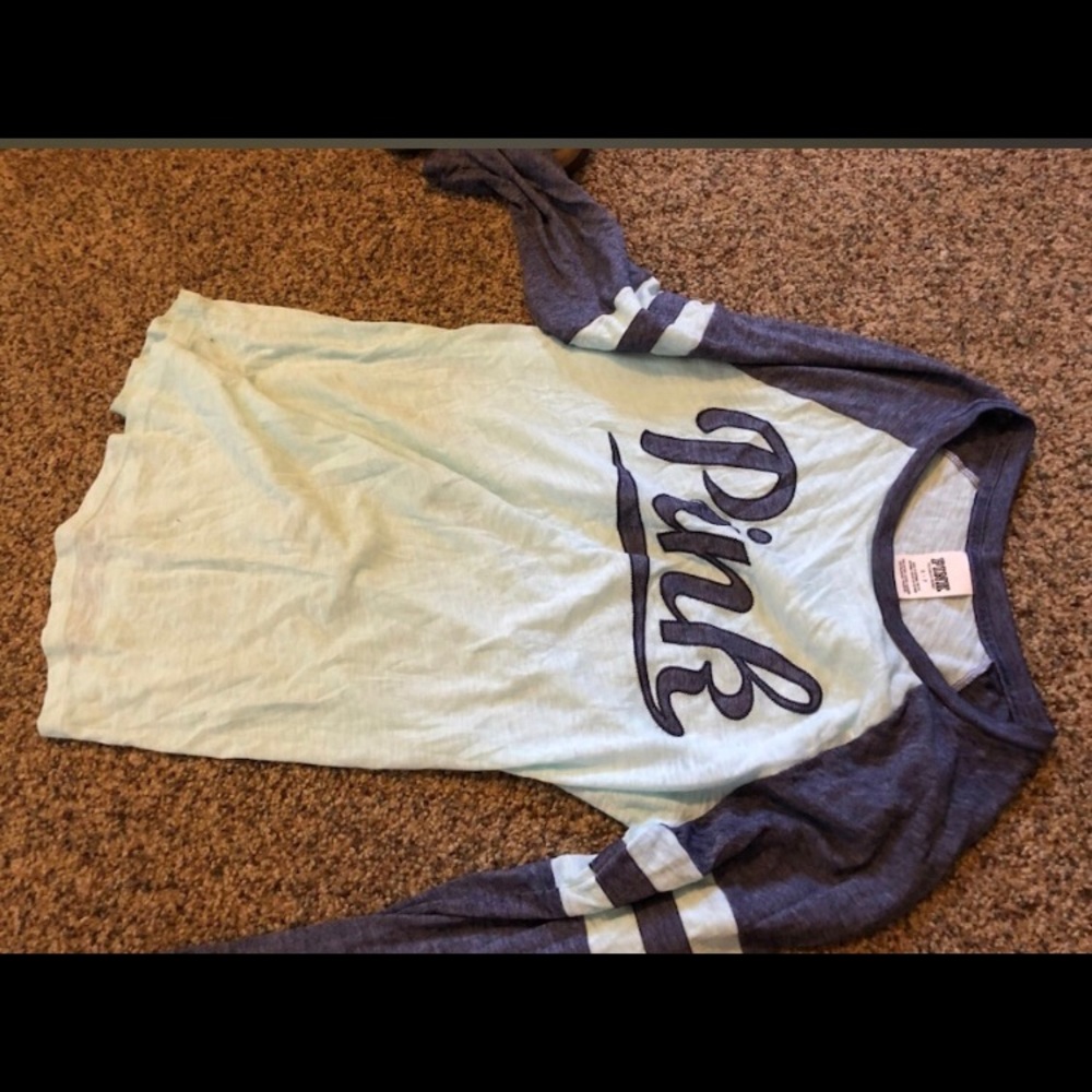 A thin shirt, light blue and dark blue. Comfy